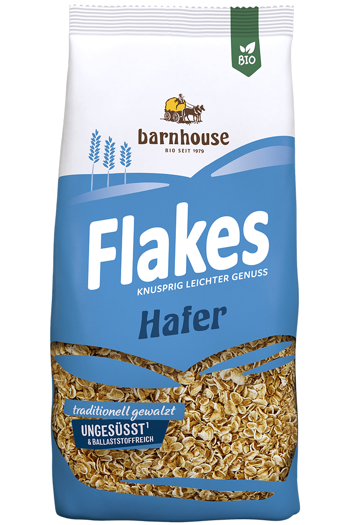 Packshot von Flakes Hafer des Bio-Knuspermüsli-Herstellers Barnhouse