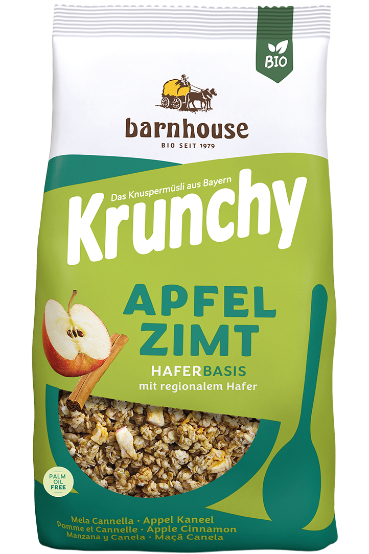 Packshot von Krunchy Apfel-Zimt des Bio-Knuspermüsli-Herstellers Barnhouse