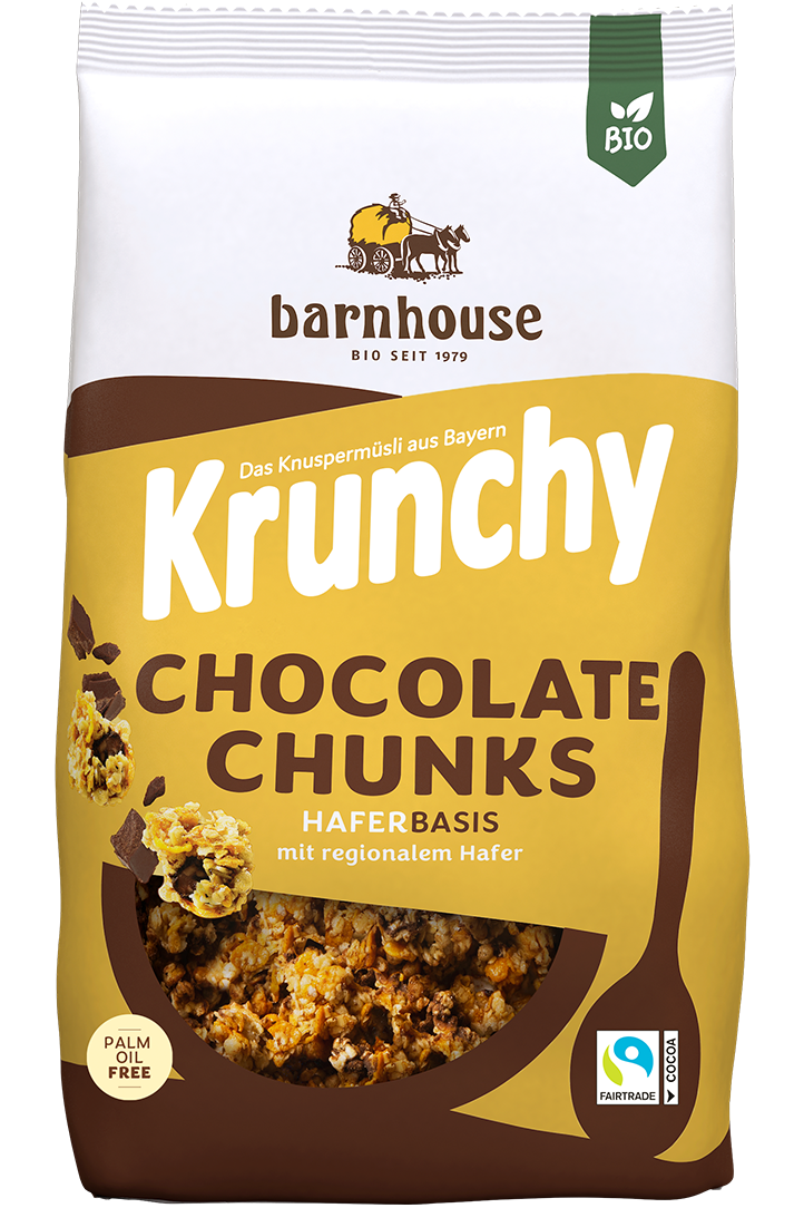 Packshot von Krunchy Chocolate Chunks des Bio-Knuspermüsli-Herstellers Barnhouse
