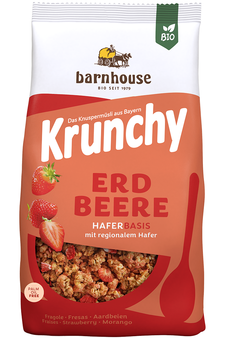Packshot von Krunchy Erdbeere des Bio-Knuspermüsli-Herstellers Barnhouse