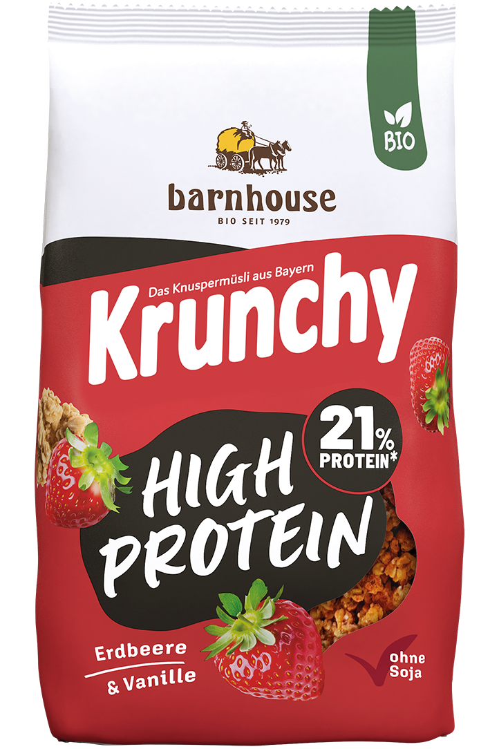 Packshot von Krunchy High Protein des Bio-Knuspermüsli-Herstellers Barnhouse