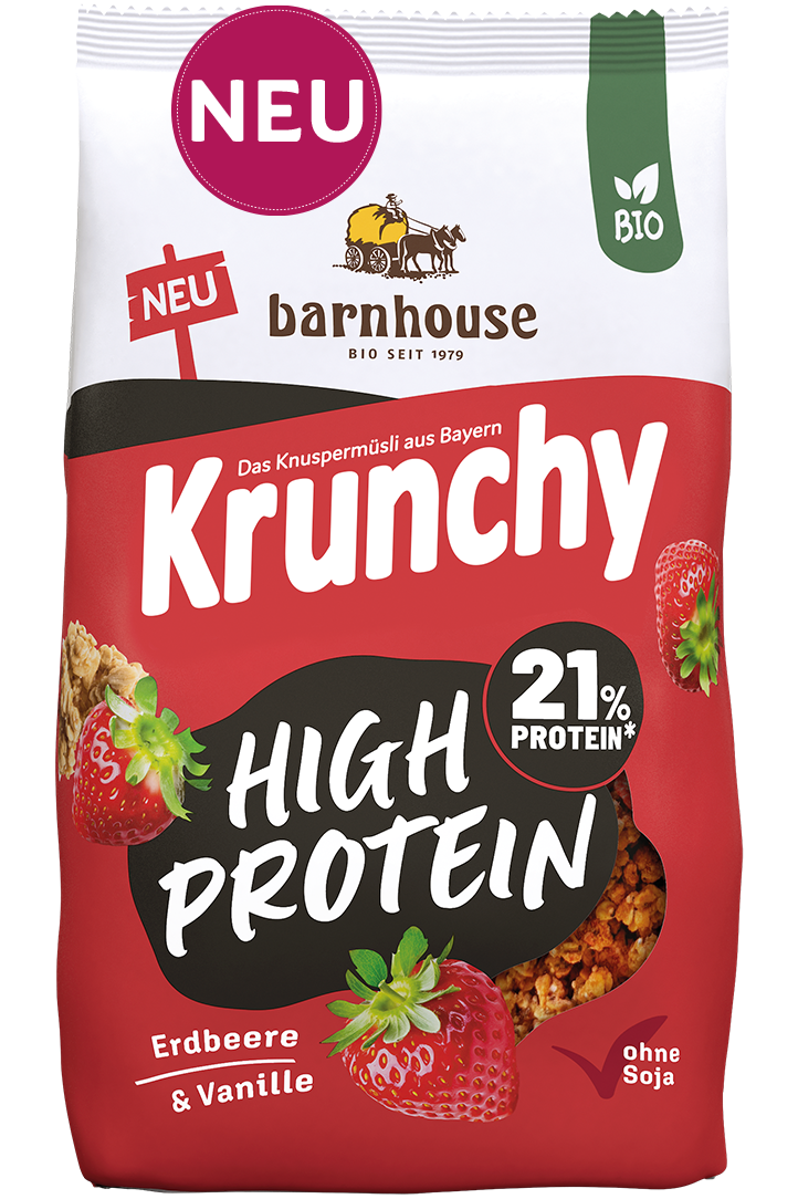 Packshot von Krunchy High Protein des Bio-Knuspermüsli-Herstellers Barnhouse
