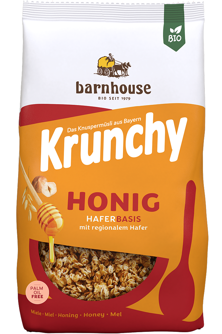 Packshot von Krunchy Honig des Bio-Knuspermüsli-Herstellers Barnhouse