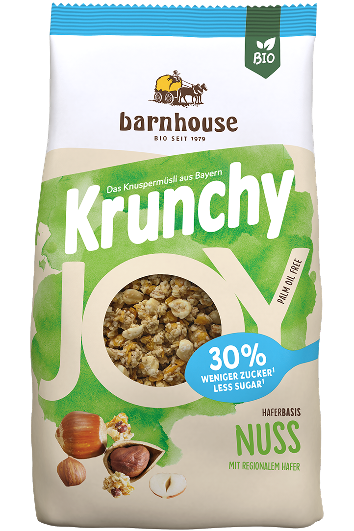 Packshot von Krunchy Joy Nuss des Bio-Knuspermüsli-Herstellers Barnhouse