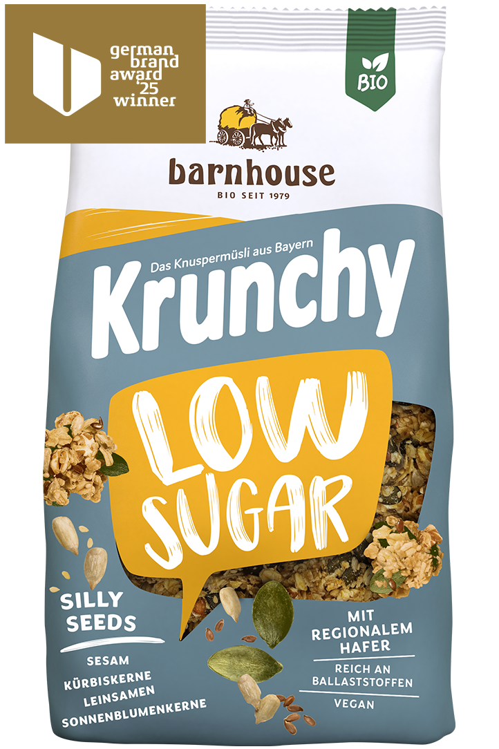 Packshot von Krunchy Low Sugar Silly Seeds des Bio-Knuspermüsli-Herstellers Barnhouse
