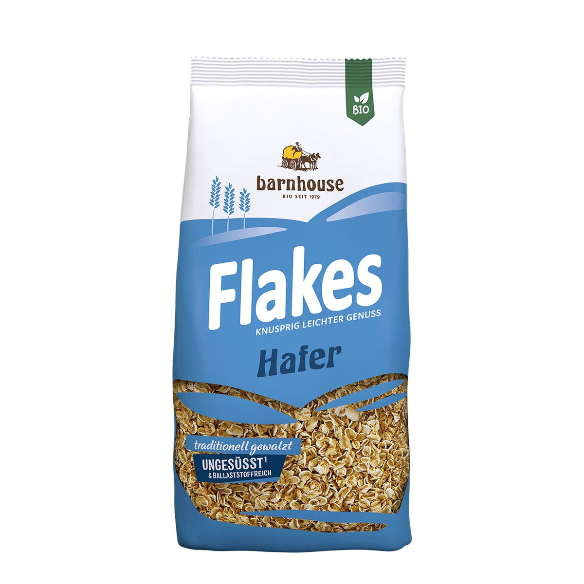 Packshot von Flakes Hafer des Bio-Knuspermüsli-Herstellers Barnhouse