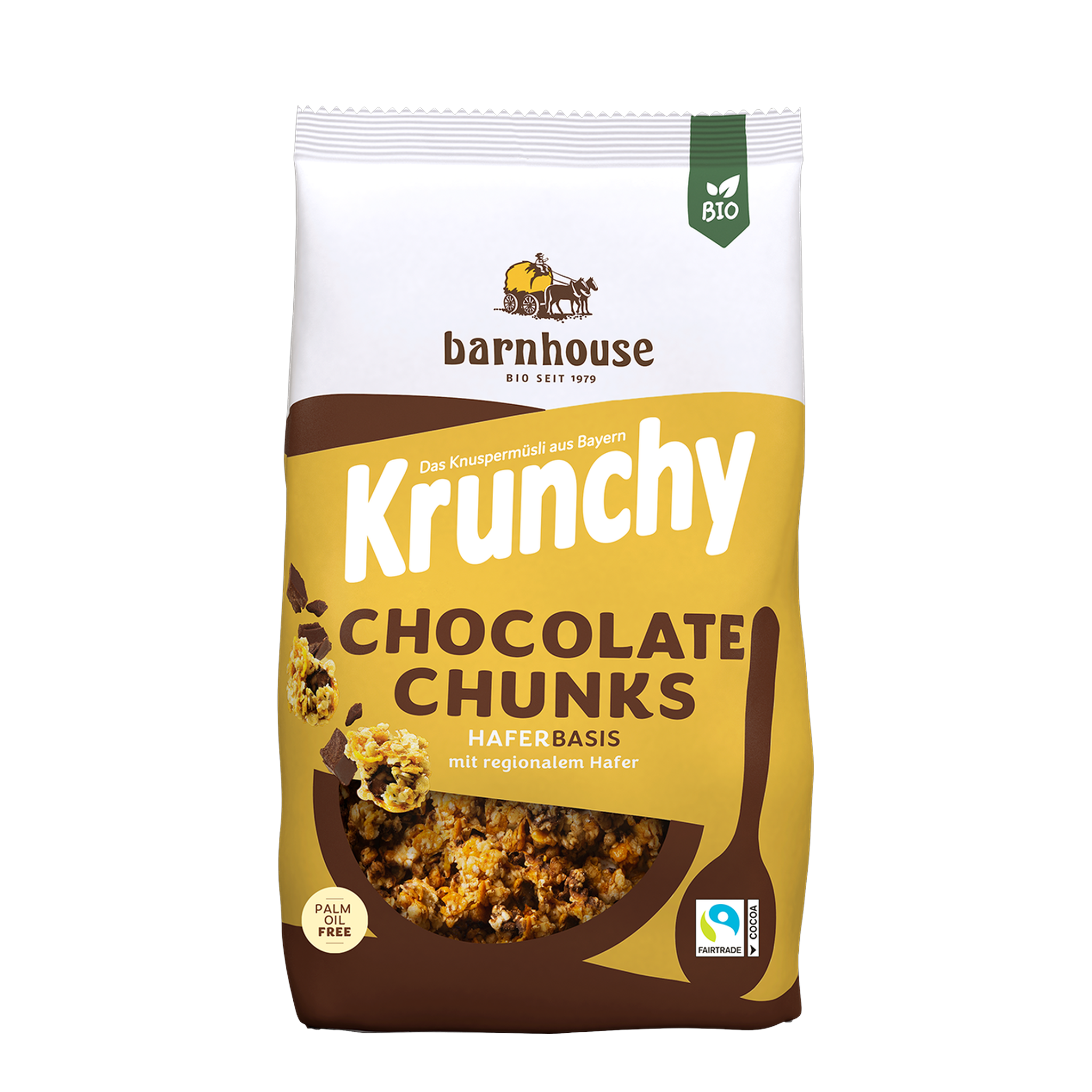 Packshot von Krunchy Chocolate Chunks des Bio-Knuspermüsli-Herstellers Barnhouse
