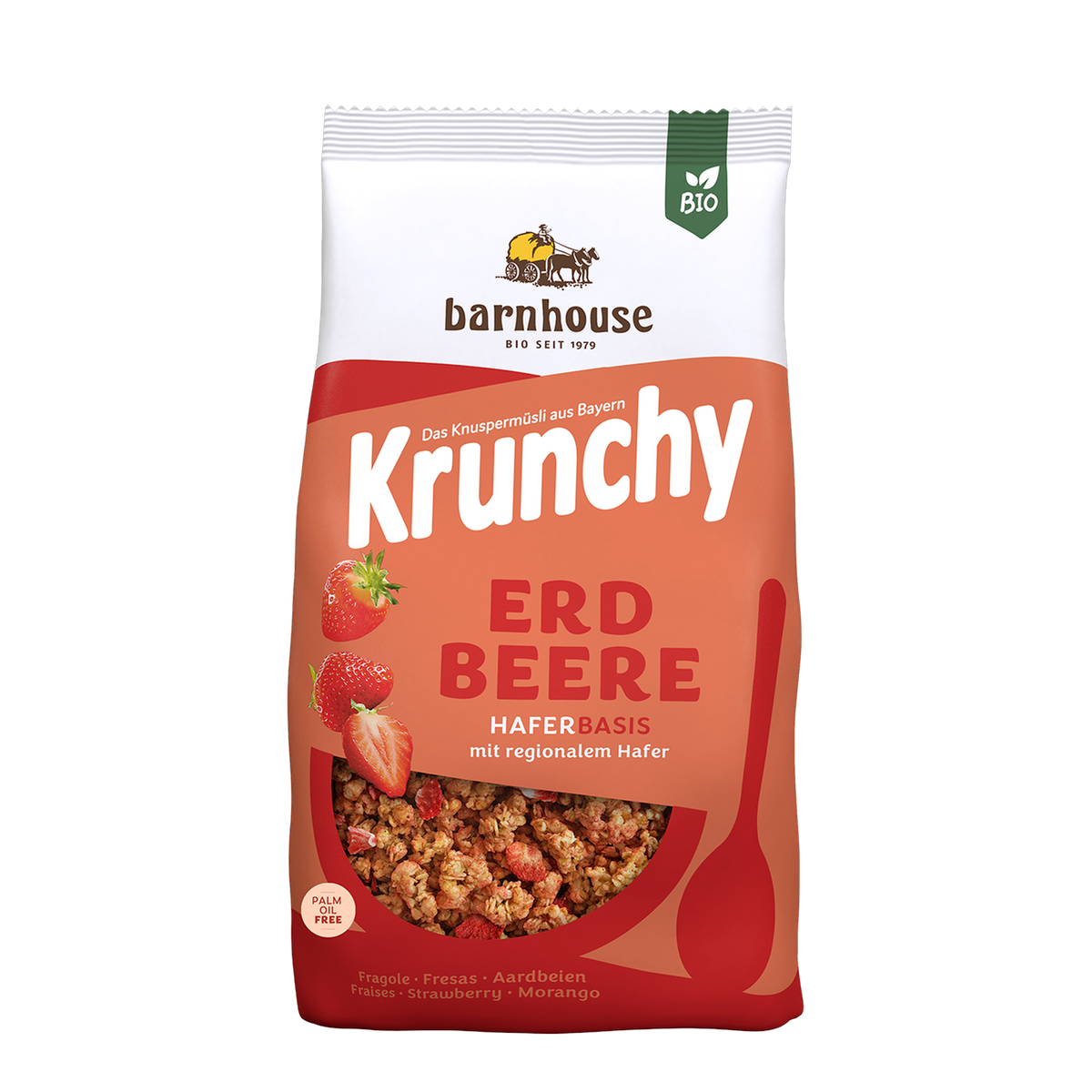 Packshot von Krunchy Erdbeere des Bio-Knuspermüsli-Herstellers Barnhouse