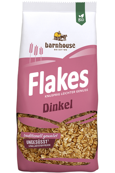 Packshot von Flakes Dinkel des Bio-Knuspermüsli-Herstellers Barnhouse