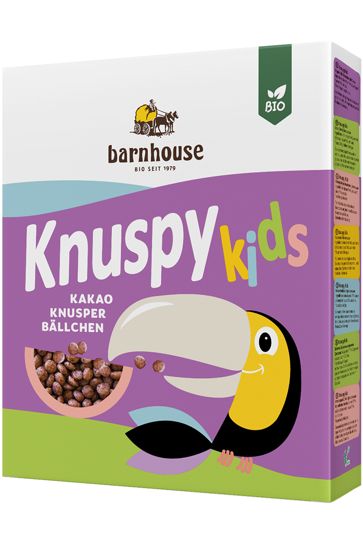 Packshot von Knuspy Kids des Bio-Knuspermüsli-Herstellers Barnhouse
