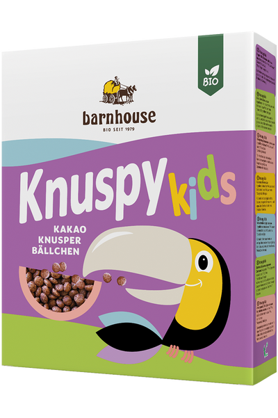 Packshot von Knuspy Kids des Bio-Knuspermüsli-Herstellers Barnhouse