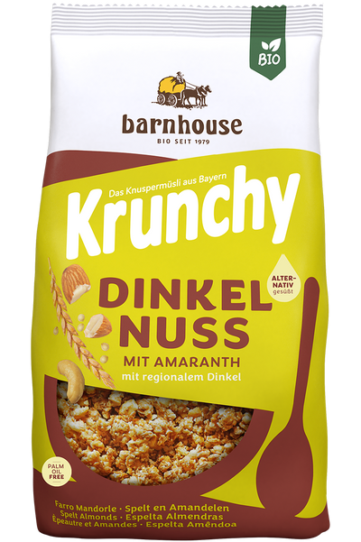 Packshot von Krunchy Dinkel-Nuss mit Amaranth des Bio-Knuspermüsli-Herstellers Barnhouse