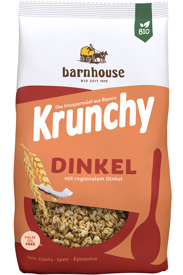 Packshot von Krunchy Dinkel des Bio-Knuspermüsli-Herstellers Barnhouse