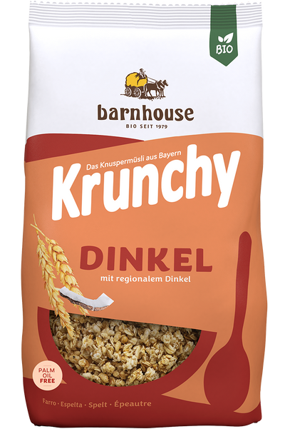 Packshot von Krunchy Dinkel des Bio-Knuspermüsli-Herstellers Barnhouse