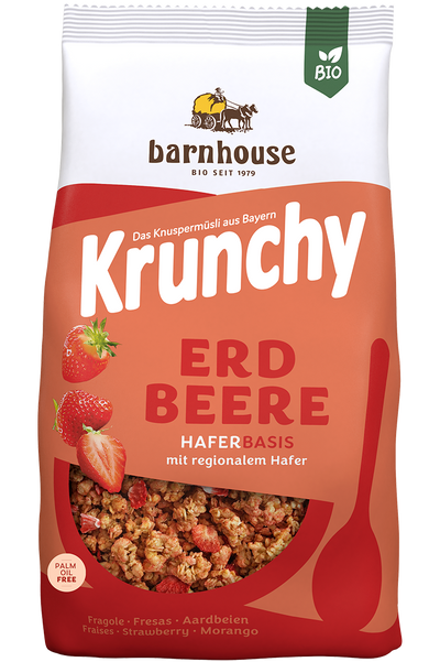 Packshot von Krunchy Erdbeere des Bio-Knuspermüsli-Herstellers Barnhouse