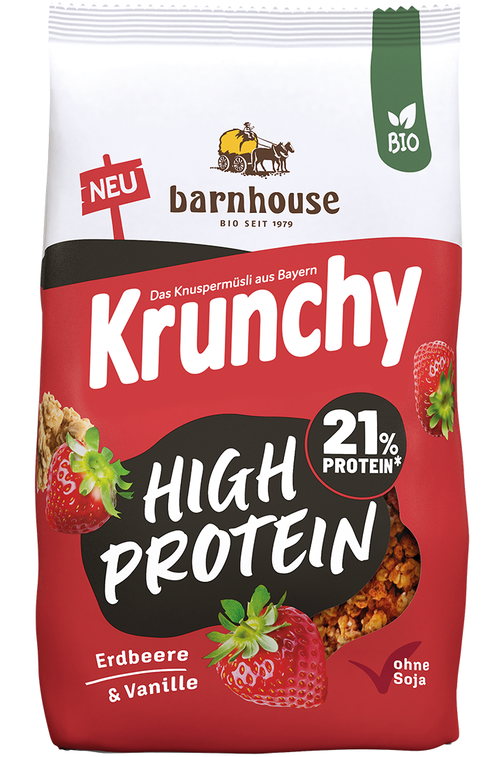 Packshot von Krunchy High Protein des Bio-Knuspermüsli-Herstellers Barnhouse
