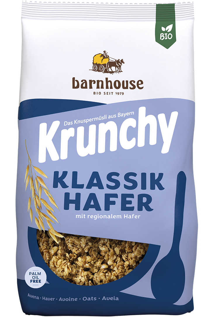 Packshot von Krunchy Klassik Hafer des Bio-Knuspermüsli-Herstellers Barnhouse
