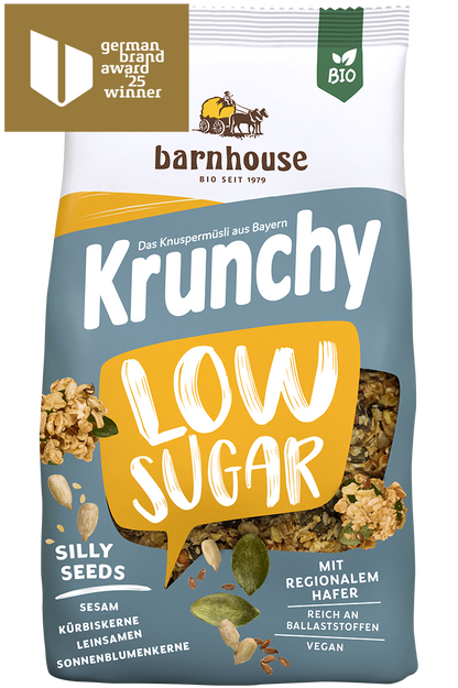Packshot von Krunchy Low Sugar Silly Seeds des Bio-Knuspermüsli-Herstellers Barnhouse