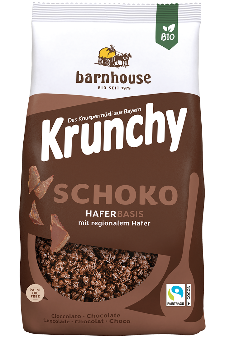 Packshot von Krunchy Schoko des Bio-Knuspermüsli-Herstellers Barnhouse