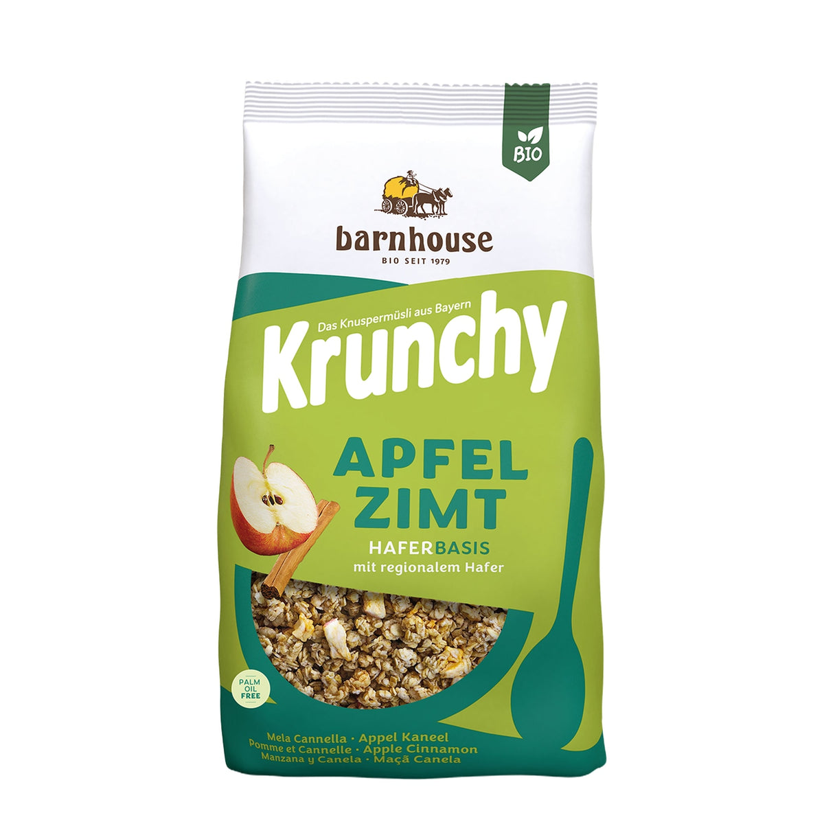 Packshot von Krunchy Apfel-Zimt des Bio-Knuspermüsli-Herstellers Barnhouse