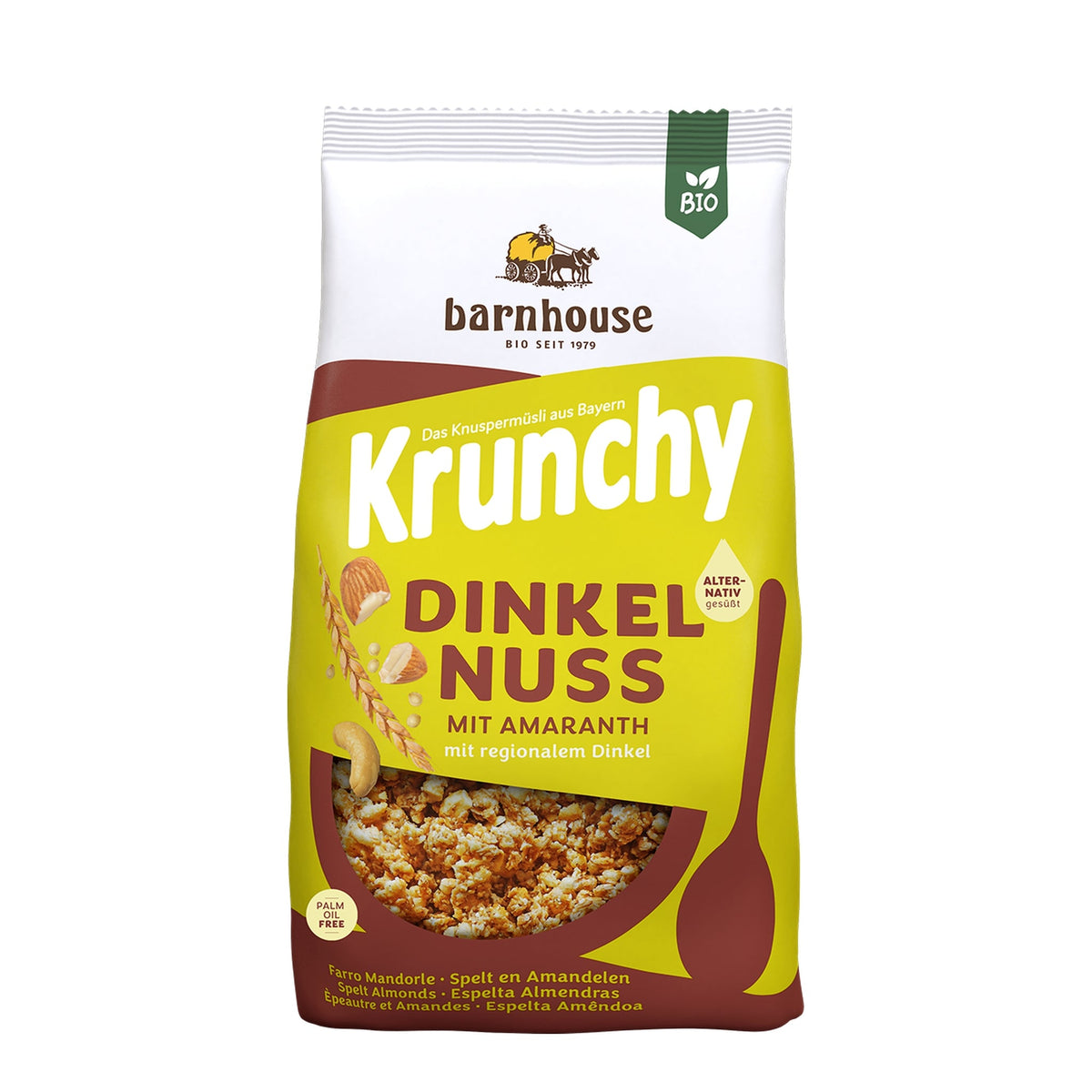 Packshot von Krunchy Dinkel-Nuss mit Amaranth des Bio-Knuspermüsli-Herstellers Barnhouse
