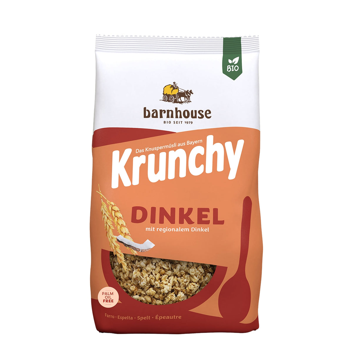 Packshot von Krunchy Dinkel des Bio-Knuspermüsli-Herstellers Barnhouse