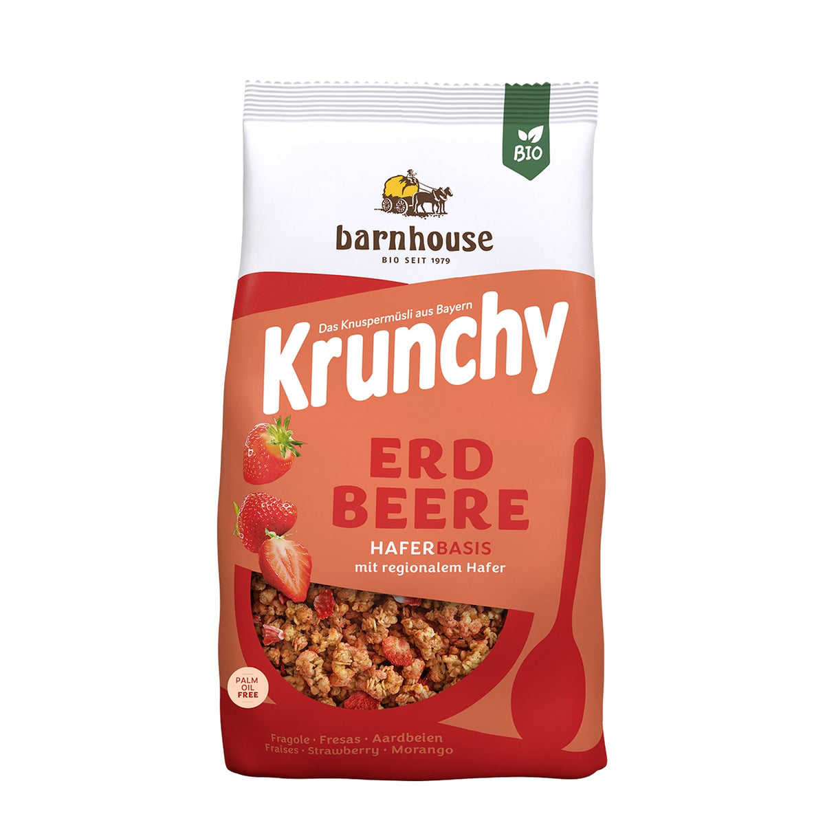 Packshot von Krunchy Erdbeere des Bio-Knuspermüsli-Herstellers Barnhouse
