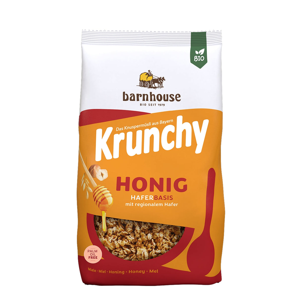 Packshot von Krunchy Honig des Bio-Knuspermüsli-Herstellers Barnhouse