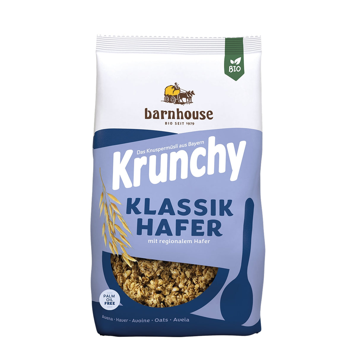 Packshot von Krunchy Klassik Hafer des Bio-Knuspermüsli-Herstellers Barnhouse
