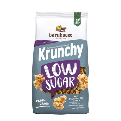 Packshot von Krunchy Low Sugar Plain Grain des Bio-Knuspermüsli-Herstellers Barnhouse