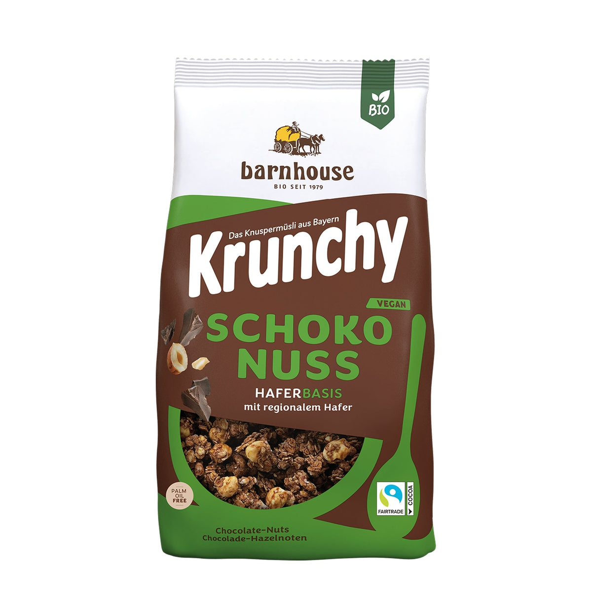 Packshot von Krunchy Schoko-Nuss des Bio-Knuspermüsli-Herstellers Barnhouse